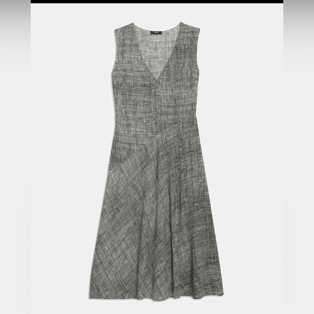 Theory V Neck midi silk crosshatch dress size 2